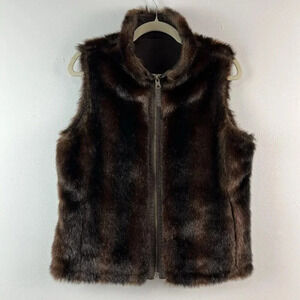 Faux Fur Reversible Vest Jacket Womens‎ S/M Brown Unbranded Pockets Y2K Outdoor